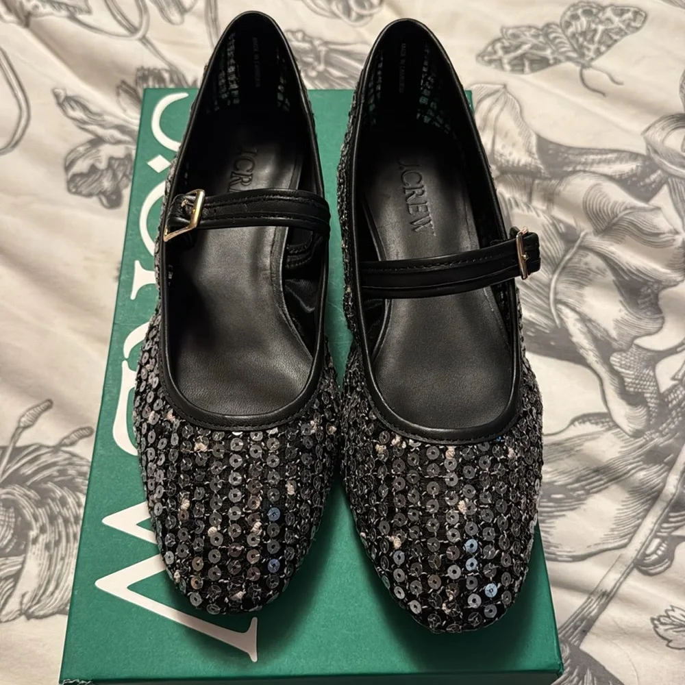 J.Crew Mesh Mary Jane ballet flats with sequins CH323
